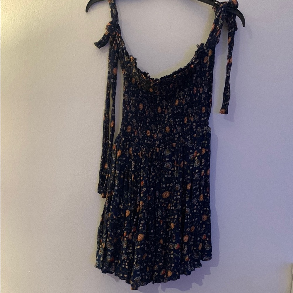 Floral Mini Dress in Black and Orange - Preloved